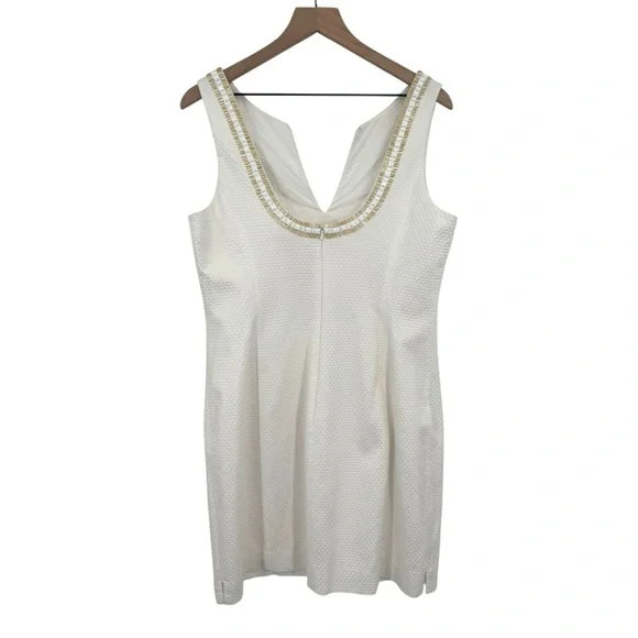 Lilly Pulitzer Valli Shift Dress White Gold Embellished Size 12 Cocktail Resort - Picture 9 of 14